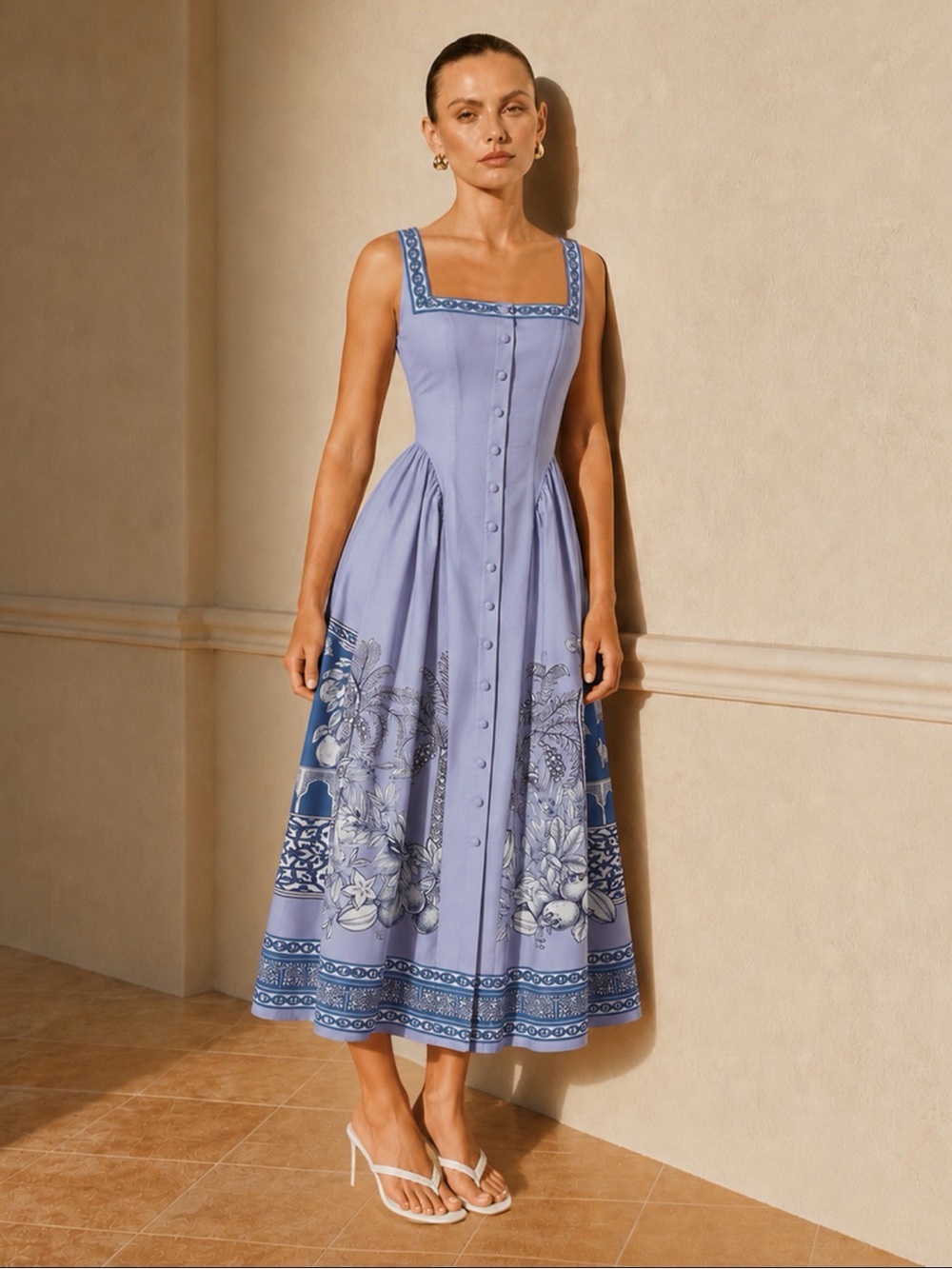 Commense Lilac Square-Neck Button-Front Maxi Dress size XS NWT